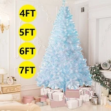 4/5/6/7FT Christmas Tree with Blue LED Lights Traditional Bushy Xmas Home Decor
