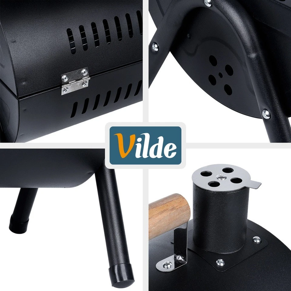 Barbecue Charbon Bois Double Pliable Portable Cheminée Gril Valise Camping Vilde - Photo 4/4