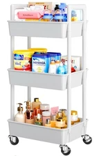 Pipishell 3 Tier Rolling Cart Organizer, Plastic Rolling Cart & Lockable Wheels