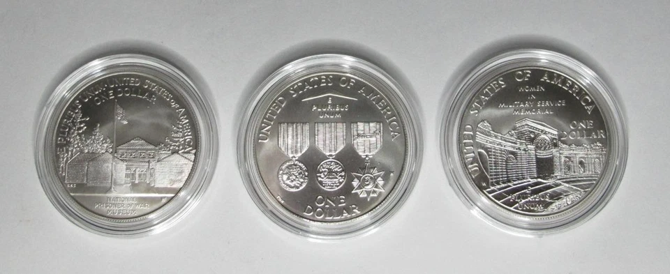 1994 U.S. (3) Silver Dollars * Veterans Commemorative Set * In Box w/COA - Image 3 of 4