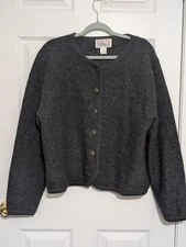 Vtg Tally Ho Large Button Cardigan Sweater 100% Wool Womens XL See Pic For Hole