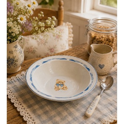 Vintage Tienshan Teddy Bear Bowl Blue Hearts Children's Cereal Soup Bowl