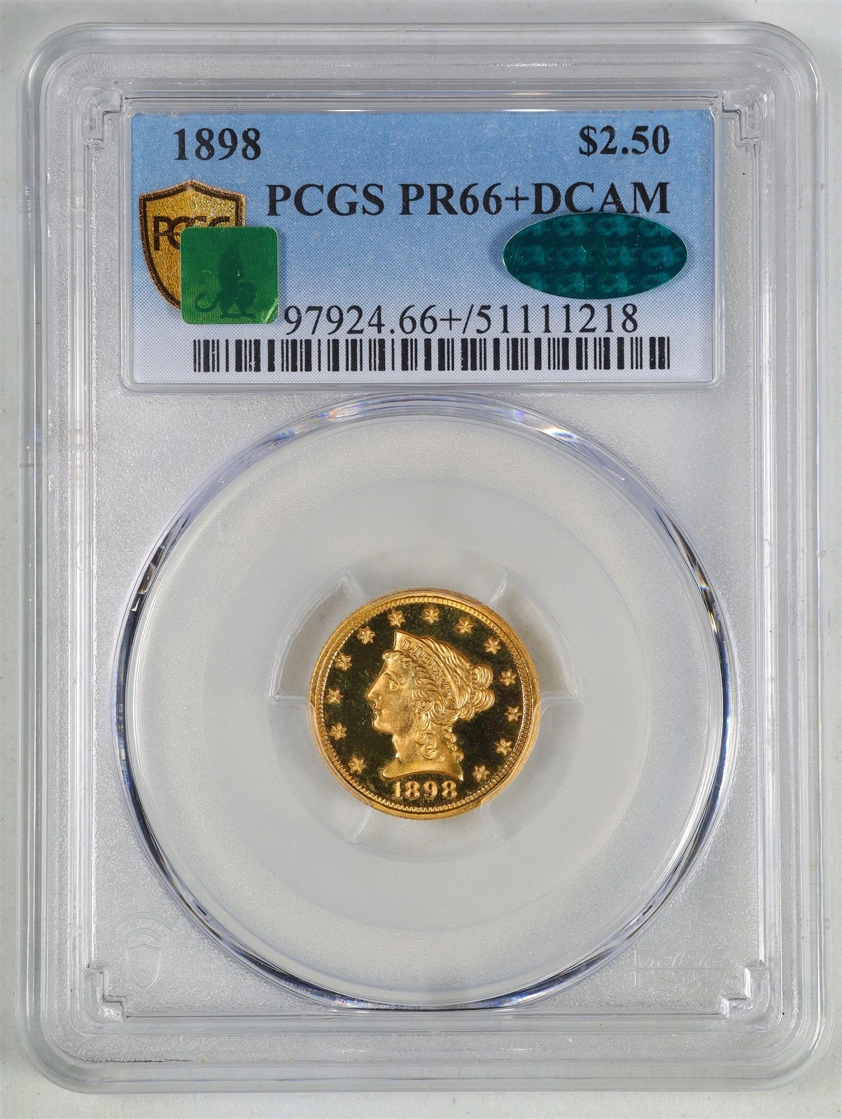1898 G$2.5 Proof Liberty Head Gold Quarter Eagle PR66+DCAM PCGS 51111218 CAC