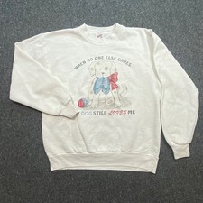 Jerzees Sweatshirt M White Vintage 90s Dog Graphic Made in USA Puppy Crewneck