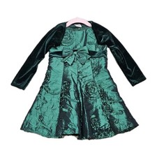 Sweet Heart Rose Girl Holiday Party Green Swirl Sleevless Bow Dress w Shrug 3 3T