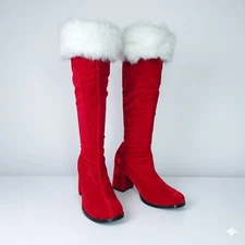 Funtasma Size 6 NEW Boots Holiday Red Velvet White Faux Fur Mrs Claus Santa Baby