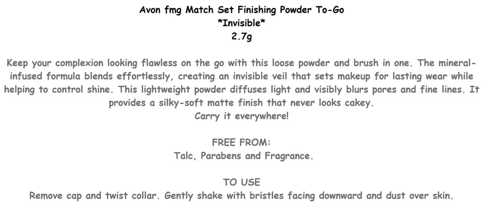 Avon fmg Match Set Finishing Powder To-Go *Invisible* FREE SHIPPING brand new - Image 4 of 4