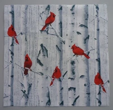 Fabric Cotton Group A  - Cardinals on White Birch Trees 8 1/4" L x 8 1/2" W