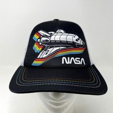 NEW NASA Spaceship Snapback Trucker Hat Black White Mesh Baseball Cap H3 Rainbow