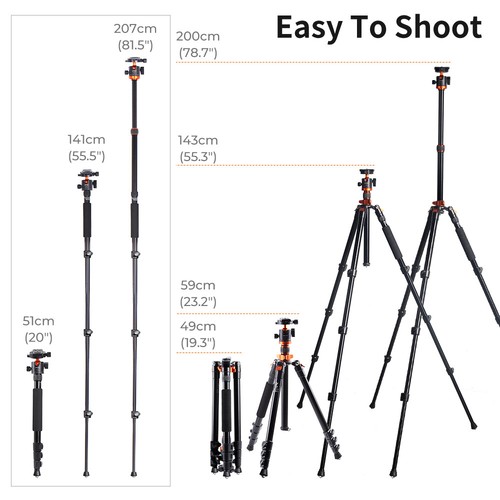 K&F Concept 207cm DSLR Tripod Travel Vlog Tripod Monopod with 360° Ball Head AU - Picture 5 of 10