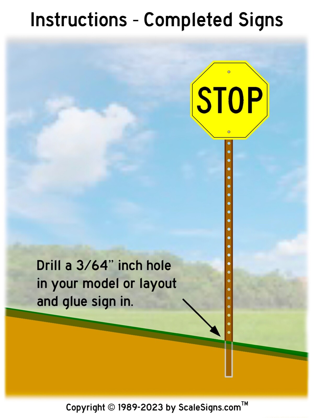 Scale Stop Sign HO-2500-001-C / 1:87 Scale Street & Railroad Signs