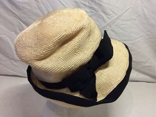 VINTAGE LUCILA MENDEZ EXCLUSIVE CREAM LADIES HAT WITH BLACK RIBBON TRIM