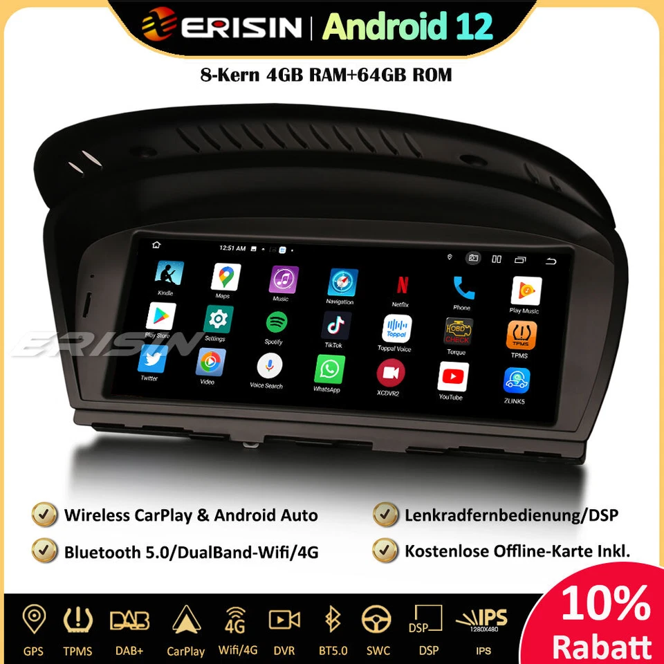 8-Kern 64GB Autoradio Android 13 GPS DAB BMW 3er E90 E91 E92 5er E60 E61 E63 E64 - Bild 2 von 4