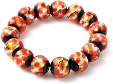 Okinawa Firefly Glass Orange x black 10 mm Bead Bracelet from 14 - 18 cm Japan
