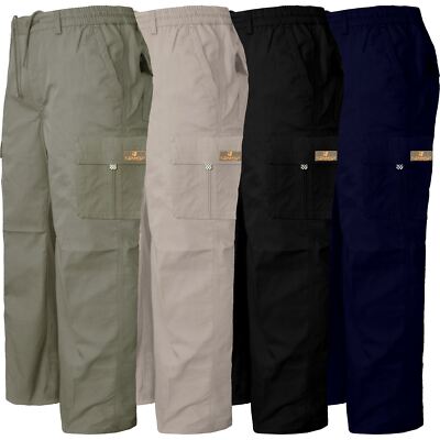 Men's Rugby Cargo Trousers - Relaxed Fit, Elastic Waist, Casual & Work Pants