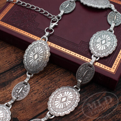 Boho Western Concho Chain Belt – Vintage Silver Adjustable  display picture 2