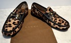 GUCCI 1953 Leopard Calf Hair Black Leather Loafers Gold Horsebit Shoes Bag Sz 8 — photo 1
