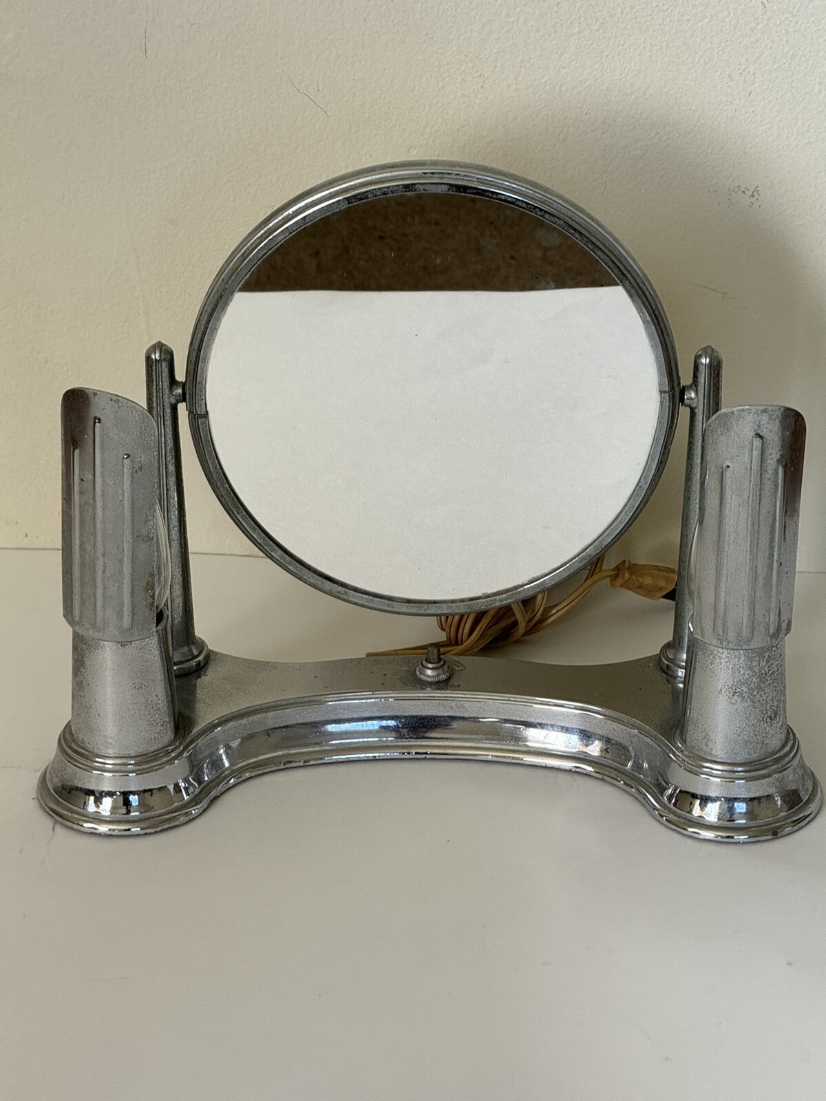 FINE ANTIQUE BEL AYRE ROARING 20s ART DECO CHROME VANITY MIRROR LAMP