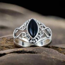 925 Sterling Silver Natural Black Onyx Ring Gemstone Women Jewelry For Her Y 58