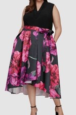 Sl Fashions Women Black V-Neck Pleated High-Low Dress Plus Size 24W