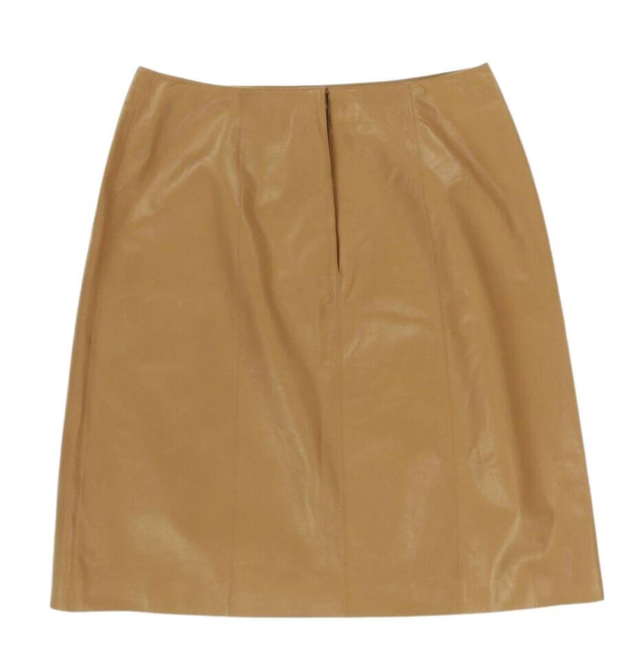 Auténtica falda Chanel para mujer piel de cordero tostada cuero forro de seda talla 44 Foto 2 de 4