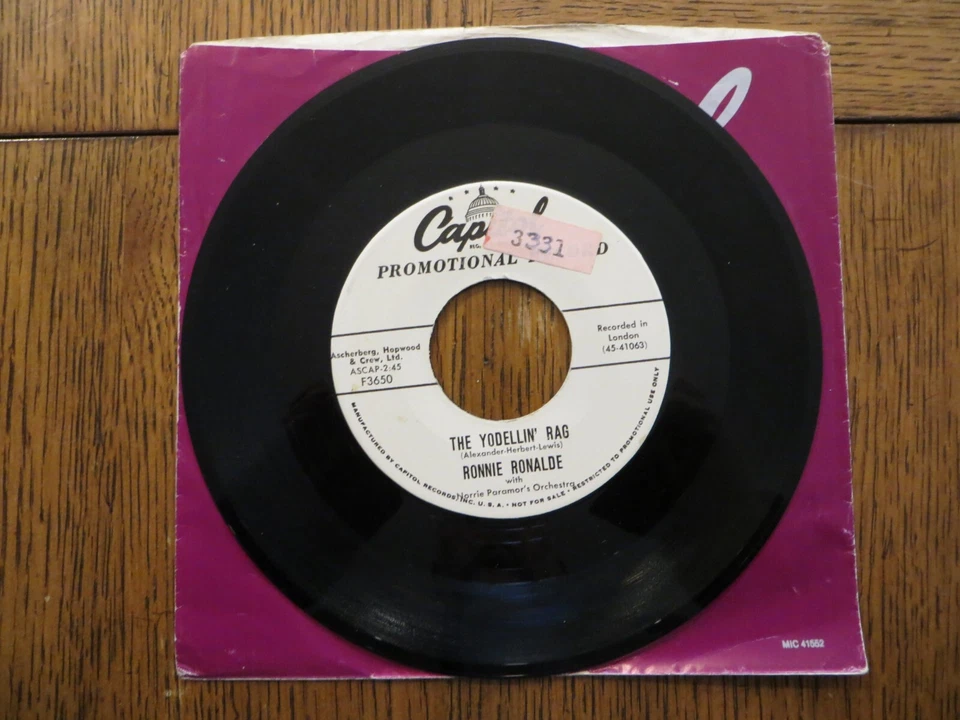 Ronnie Ronalde - The Yodellin' Rags - 1957 - Capitol Records F3650 7" Single VG - Image 3 of 4