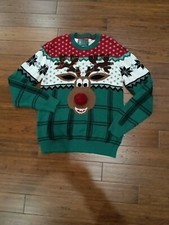 Ugly Christmas Sweater Rudolph Red Nose Reindeer Size M