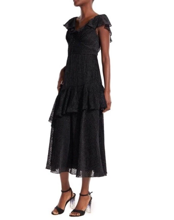 h&m green floral midi dress Ulla Johnson Nan Ruffle Puff Sleeve Silk Midi Dress in Swan at Nordstrom, Size 2