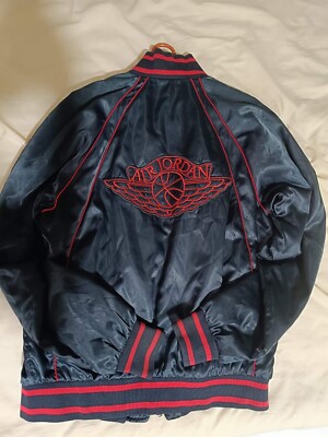 VTG 1985 Nike AIR JORDAN 1 OG Wings Satin Jacket Bred Black Red Blue Tag Mens L