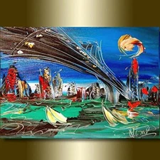 NEW YORK   painting Abstract Modern Art  Contemporary  WALL DECOR YFYYO7T