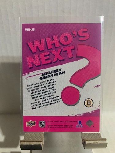 2023-24 Upper Deck Credentials Who's Next Jeremy Swayman WN-JS Boston Bruins - Picture 2 of 2