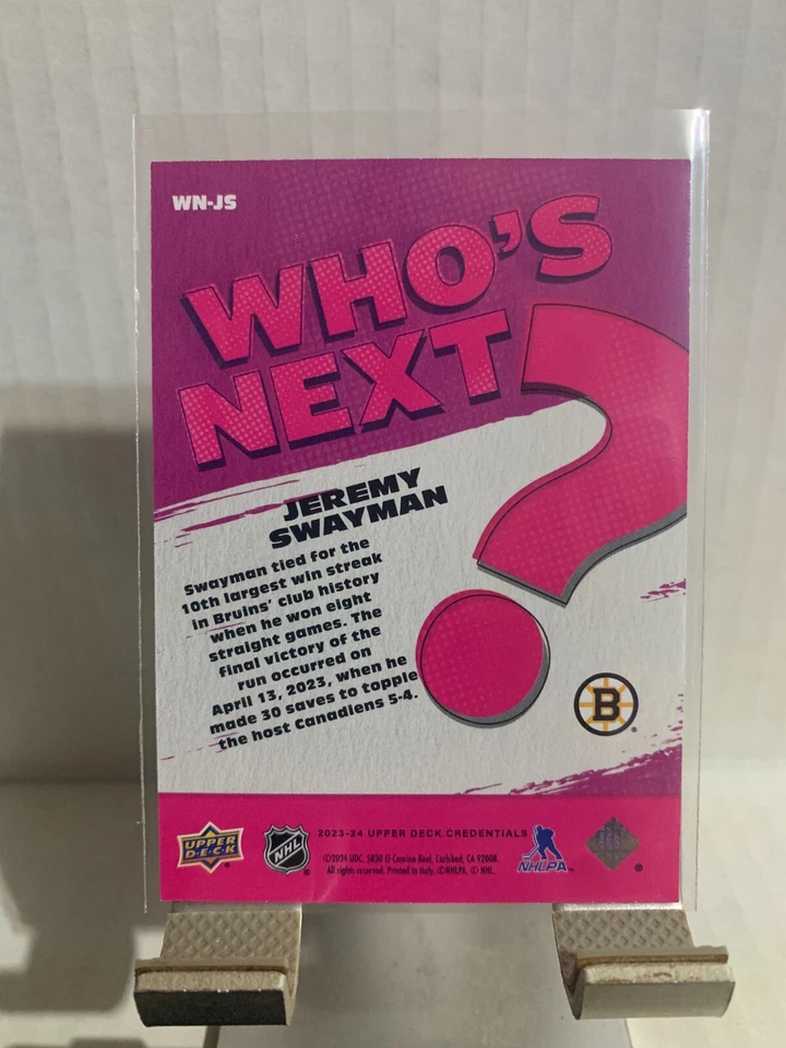 2023-24 Upper Deck Credentials Who's Next Jeremy Swayman WN-JS Boston Bruins - Image 2 of 2