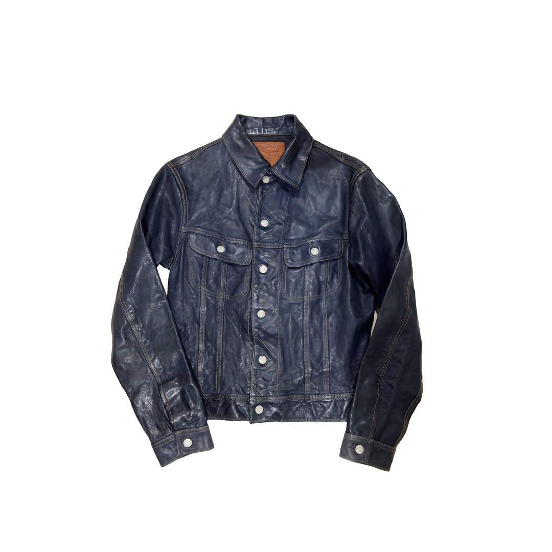 【名作】RRL Indigo-Dyed Leather Jacket S Masterpiece RRL RALPH LAUREN Indigo-Dyed Leather Jacket Size