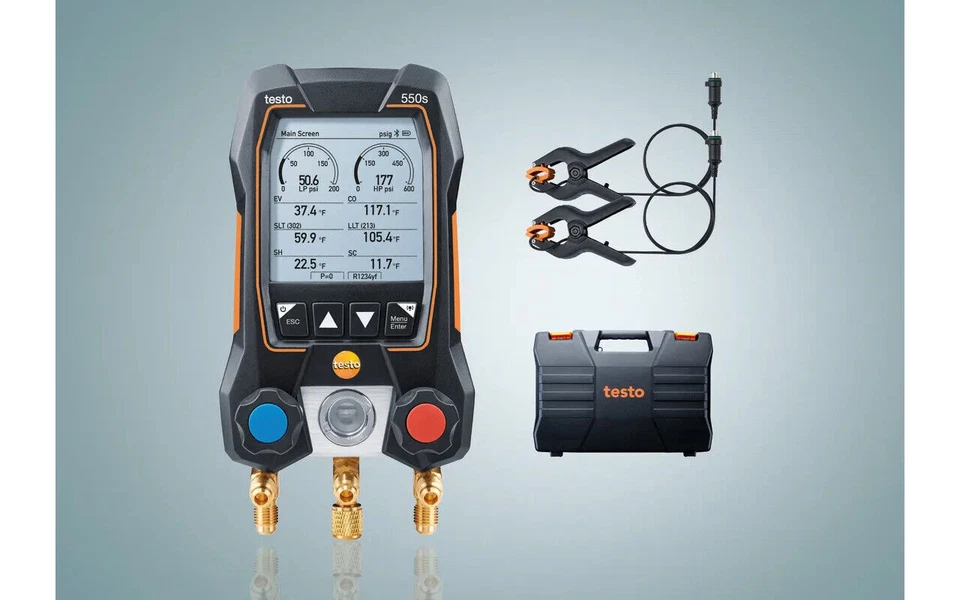 Conjunto de medidor coletor CA Testo 550s com 2 sondas com fio para HVAC e refrigeração - Imagem 3 de 4