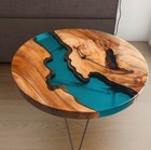 12" Round Epoxy Resin Coffee Table Top Live Edge Acacia Wood Furniture & Decors