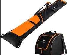 GoHimal Ski Bag and Boot Bag Combo, Padded Skis Bag for Air Travel Black Orange