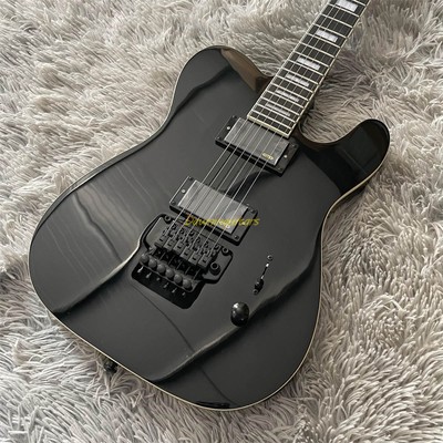 Customized Black Gloss TL Electric Guitar HH Pickups Floyd Rose White Binding