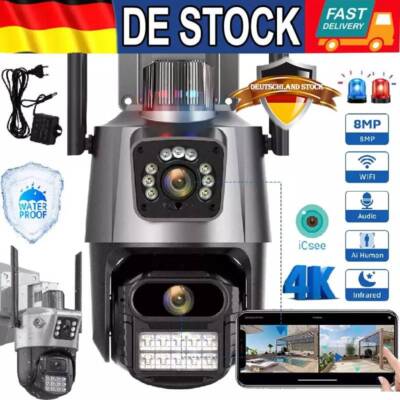 Neu 8MP HD FUNK WLAN WIFI IP NETZWERK CAMERA Outdoor AUßEN ÜBERWACHUNGSKAMERA 4K