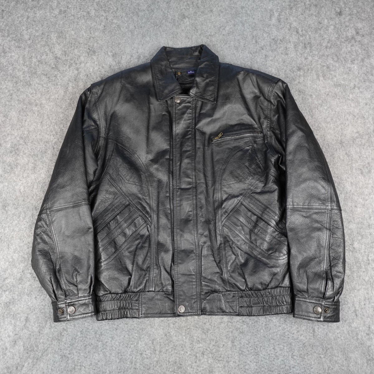 Vintage Leather Jacket Mens Medium Black Fleece Lined Bomber