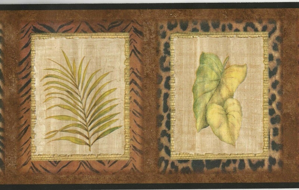 Exotic Leaf Wooden Frame Wallpaper Border 15 feet length "Prepasted