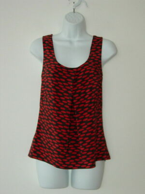 New AKRIS Red Black Cacao Carmine Silk Print Sleeveless Blouse Top 8