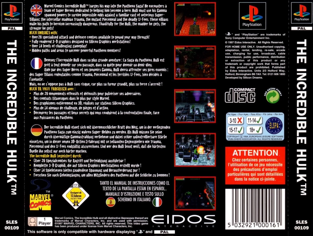 The Incredible Hulk PS1 Inlays Only Artwork | eBay UK
