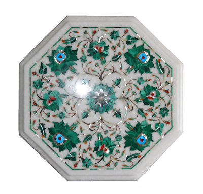 12'' Marble Table Top Semi Precious Stone Floral Inlay Work Home Decor