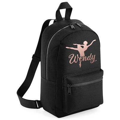 Personalisierter Rucksack Balletttänzerin Mädchen Rosegold Schule Tanzkurs Tanzen
