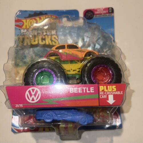 2021 HOT WHEELS 1963 VOLKSWAGEN BEETLE MONSTER TRUCK RE-CRUSHABLE CAR PINK - Picture 1 of 4
