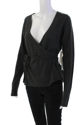 Nation LTD Womens Waffle Knit V-neck Long Sleeve Wrap Blouse Top Green Size L - Picture 2 of 6