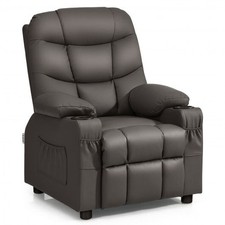 Kids Recliner Chair with Cup Holder and Footrest for Children-Brown - Color: Bro