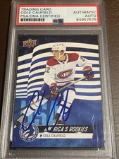 2022 UD Hockey Card Day Cole Caufield America’s Rookie Signed Card RC PSA/DNA. rookie card picture