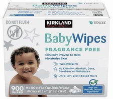 Kirkland Signature Baby Wipes Fragrance Free 900 Wipes 9x100ct Flip-Top Packs