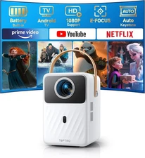 Toptro B1 Mini-Projector with WiFi and Bluetooth, Battery White